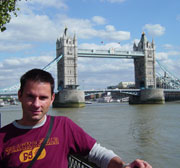 Wally poses in front of Tower Bridge