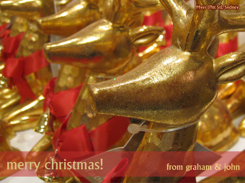 Gilded reindeer tree baubles from Myer (Pitt St), Sydney