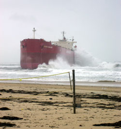 The slightly shipwrecked Pasha Bulker at Nobby's Beach, Newcastle