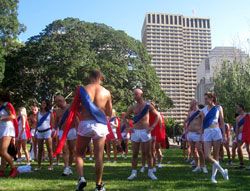 The white shorts team doing a last minute practice in Hyde Park