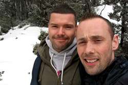 John and Graham in the snow on Mount Field