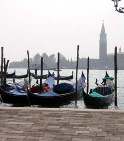 Gondole moored against the Grand Canal